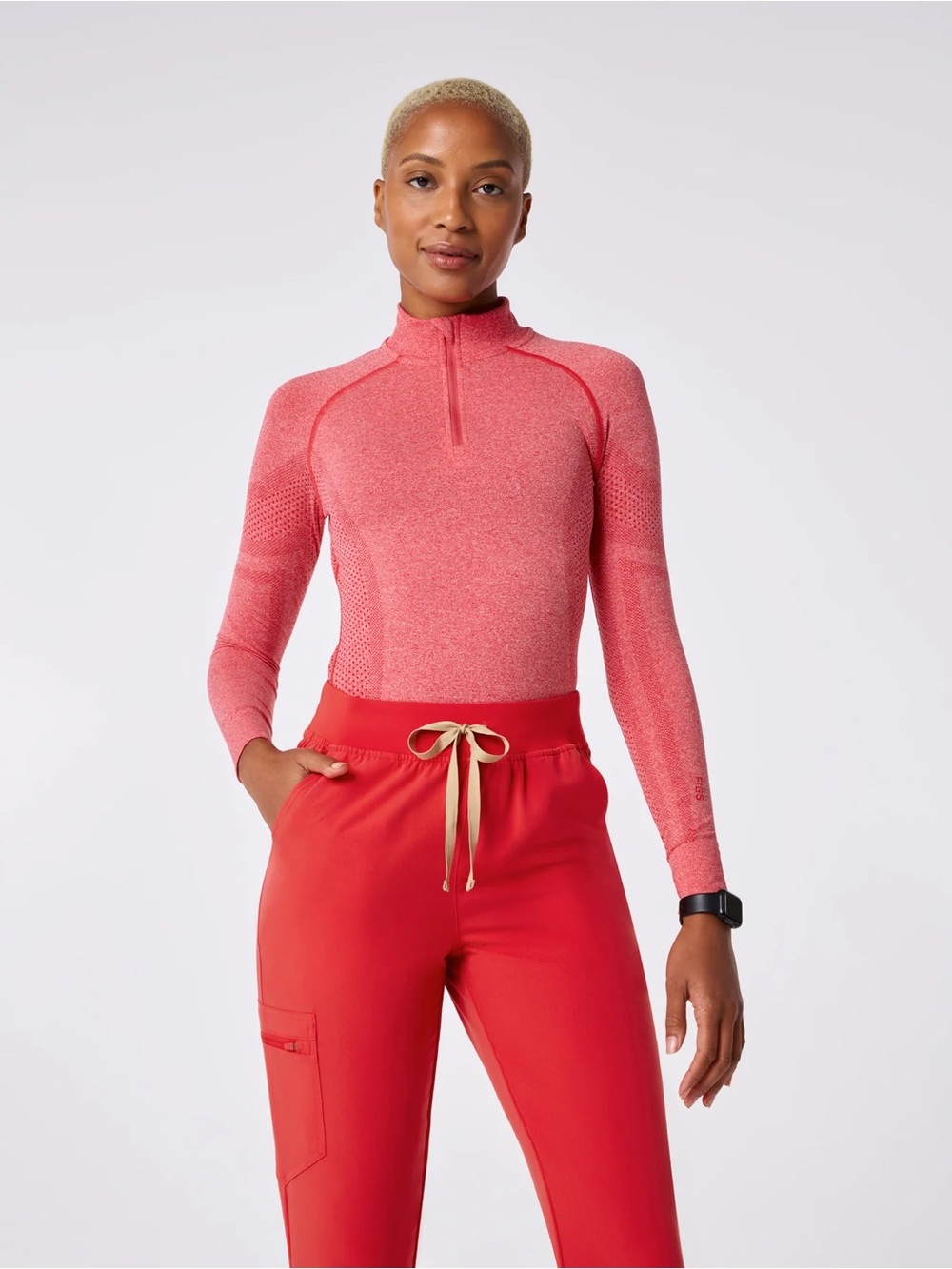 Long Sleeve Quarter-Zip Active Top in Hibiscus